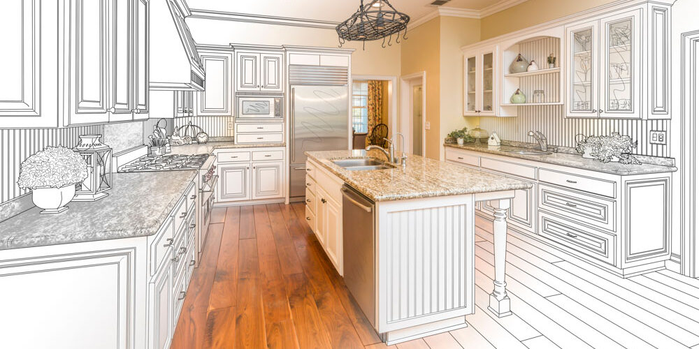 Beautiful Custom Kitchen Design Drawing and Gradated Photo Combination. Beautiful Custom Kitchen Design Drawing and Gradated Photo Combination.